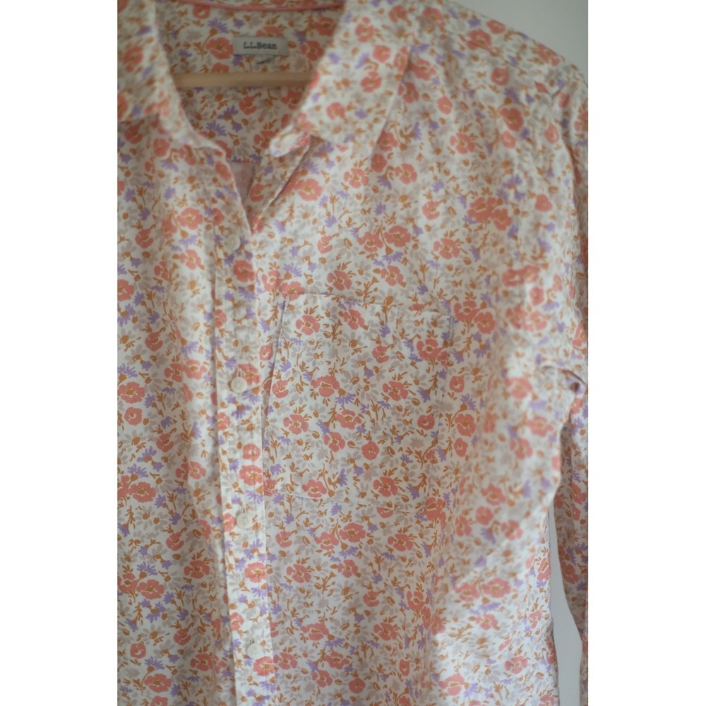 LL Bean Womens Floral Button Down Shirt Long Sleeve Orange Purple Cottagecore - Picture 2 of 9